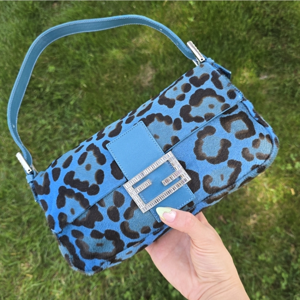 *SOLD**Fendi Baguette Pony Hair Leopard Print with Crystal Detail - Picture 1 of 15